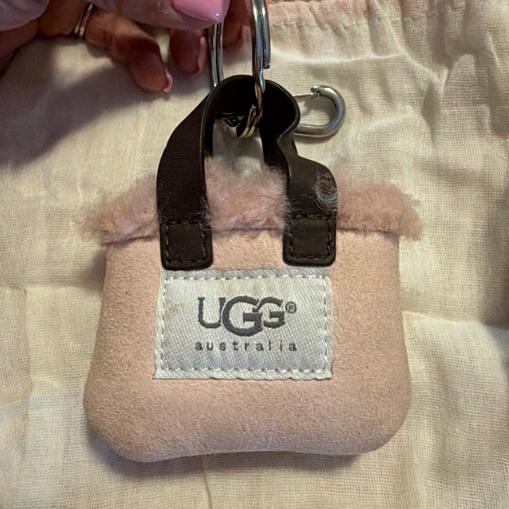 UGG PINK and Brown Shearling Mini Bag Keychain, purse charm